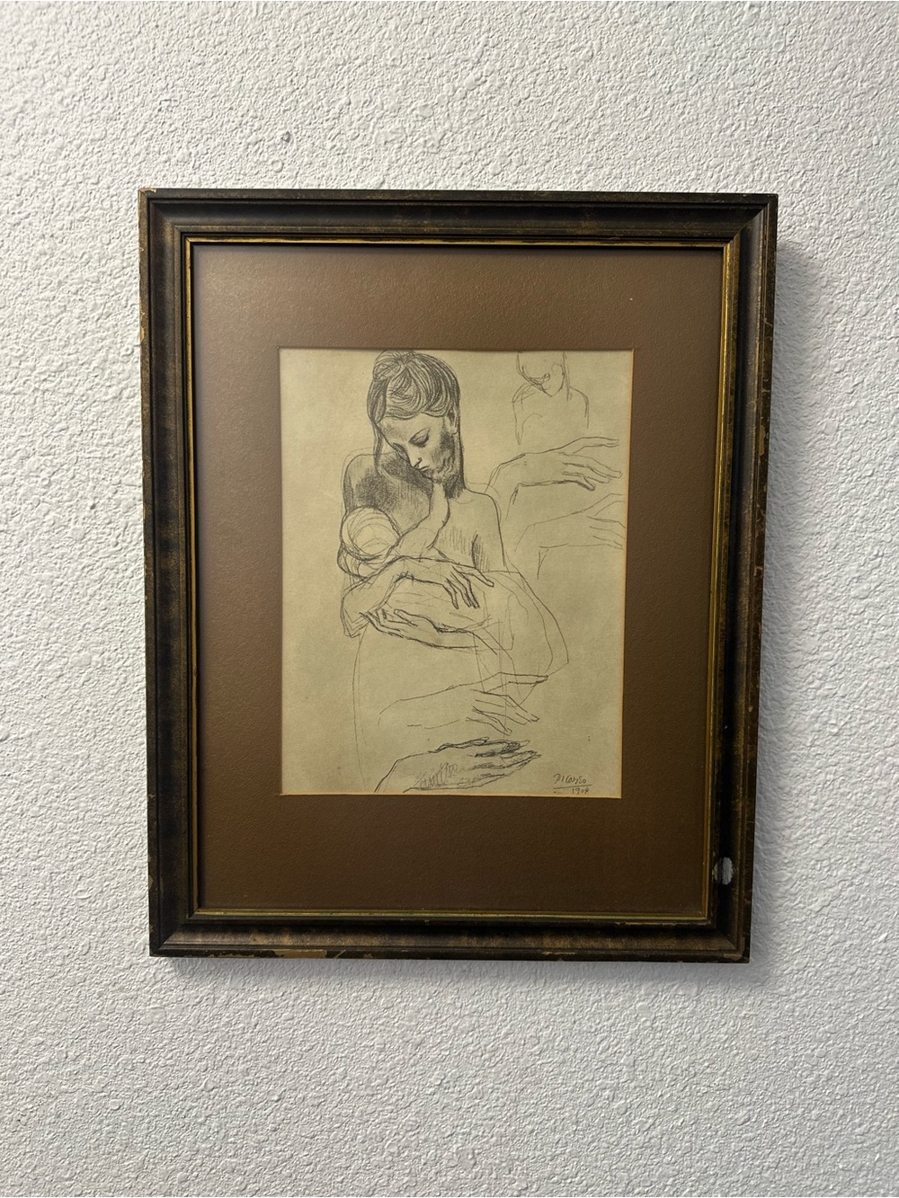 Brown Framed Mother & Child Sketch Wall Art by